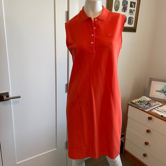 Lacoste Modern Sporty Sleeveless 100% Cotton Polo Dress Orange Sz 40 NWOT - Picture 12 of 12
